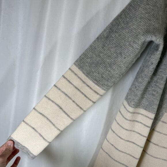 Cashmere Charter Club Cardigan Women's Medium Grey White Open Front Luxury - Picture 4 of 11